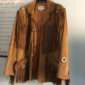 Men’s leather jacket with fringe - like new.